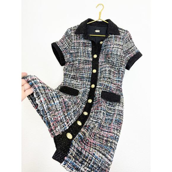 ALEXIA ADMOR Jenni Collar Button Down Tweed Shirt Mini Dress Size Medium Preppy - Picture 10 of 12